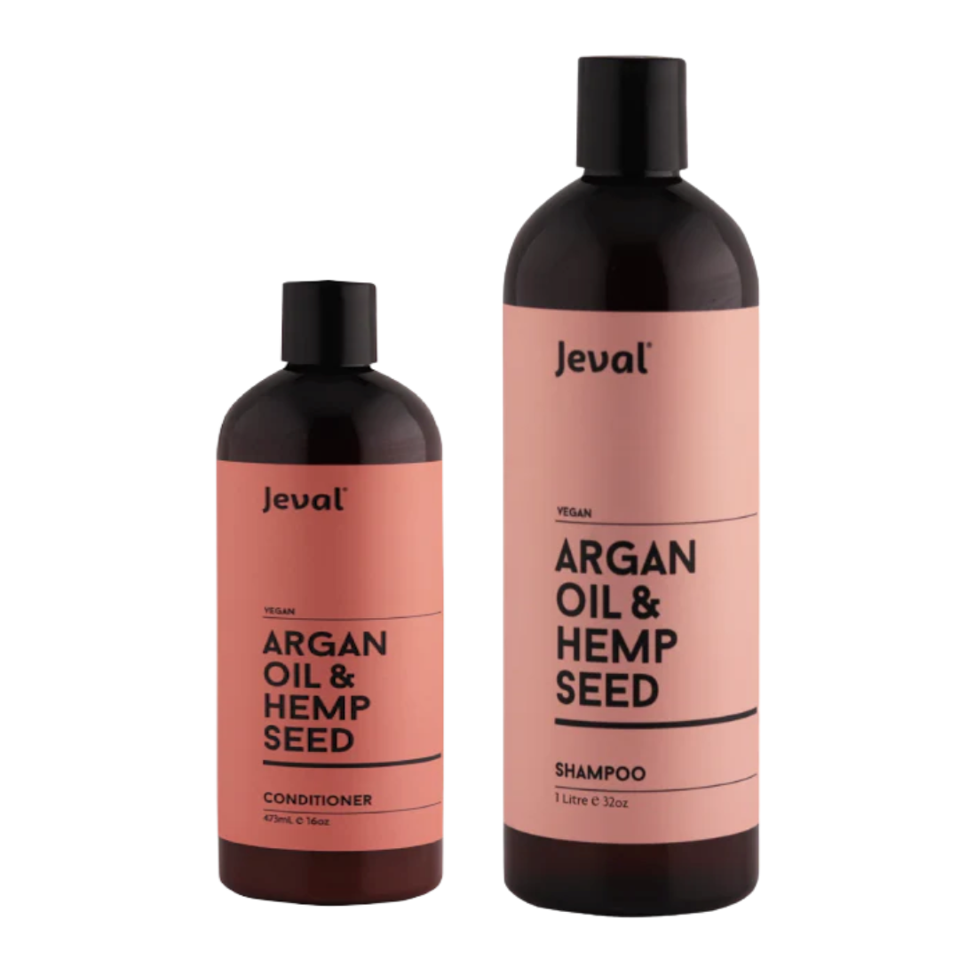 Jeval Argan Oil & Hemp Seed Shampoo + Conditioner.
